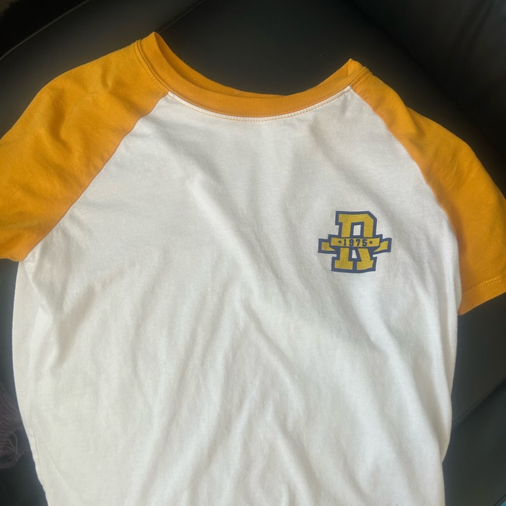 Garage White and Yellow Raglan Crop Top